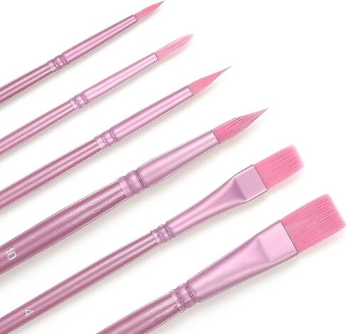 6 PCS Nylon Paint Brushes for Paint by Number Acrylic Pink Face Painting Brushes Watercolor Nylon Hair Art Brush for Acrylic Oil Canvases Rock Body Face Nail in Saudi Arabia