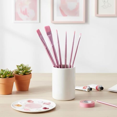 6 PCS Nylon Paint Brushes for Paint by Number Acrylic Pink Face Painting Brushes Watercolor Nylon Hair Art Brush for Acrylic Oil Canvases Rock Body Face Nail in Saudi Arabia