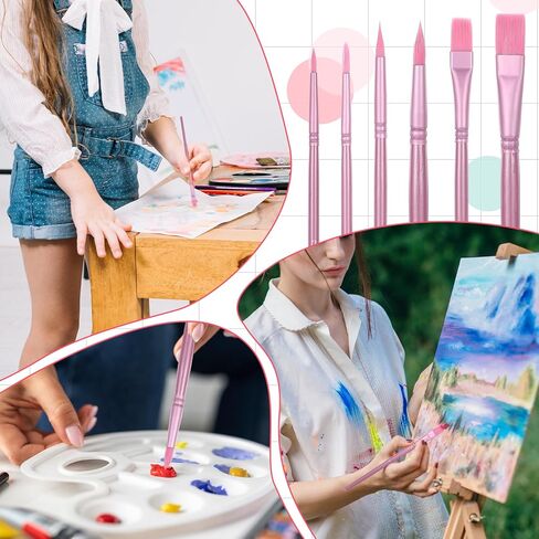 6 PCS Nylon Paint Brushes for Paint by Number Acrylic Pink Face Painting Brushes Watercolor Nylon Hair Art Brush for Acrylic Oil Canvases Rock Body Face Nail in Saudi Arabia