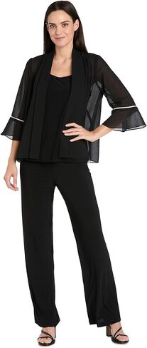 R&M Richards Women's Sheer Open Front Cardigan Jacket W/Rhinestone Trim, Ruffle Bell Sleeves - Elegant Evening Layer in Saudi Arabia