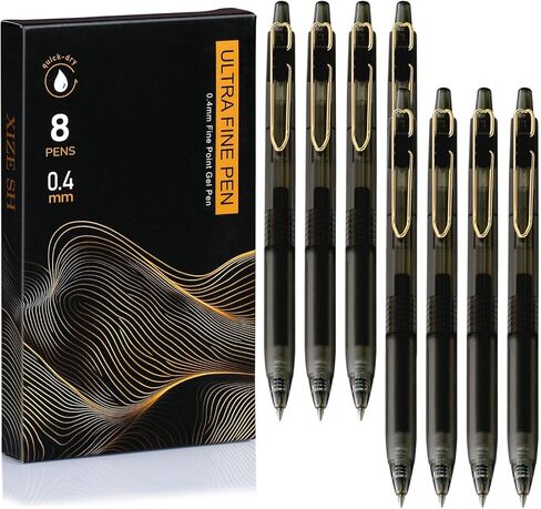 أقلام حبر جل XIZE SH ذات كرة دوارة بقطر 0.4 مم لكتابة ناعمة لليوميات وتدوين الملاحظات والحبر الأسود، عبوة من 8 قطع in Kuwait