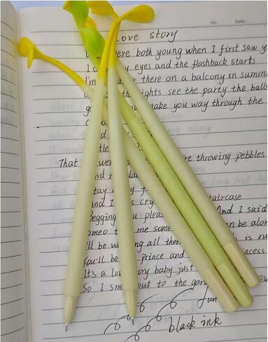 8 Pack Sprout Gel Pens, Yellow Seedling Pens Green Grass plant Pen Fresh floral Pen Bendable Design 0.5mm Fine Point Black Ink, Kawaii Novelty Stationery for Journaling Office Supplies in Kuwait