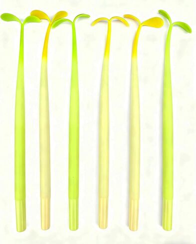 8 Pack Sprout Gel Pens, Yellow Seedling Pens Green Grass plant Pen Fresh floral Pen Bendable Design 0.5mm Fine Point Black Ink, Kawaii Novelty Stationery for Journaling Office Supplies in Kuwait