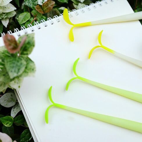 8 Pack Sprout Gel Pens, Yellow Seedling Pens Green Grass plant Pen Fresh floral Pen Bendable Design 0.5mm Fine Point Black Ink, Kawaii Novelty Stationery for Journaling Office Supplies in Kuwait