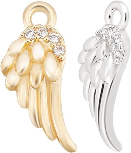Beebeecraft 1 Box 10Pcs Angel Wing Charms 14K Gold Plated Feathers Charm Pendant with Clear Cubic Zirconia for DIY Bracelet Necklace in Saudi Arabia