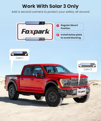 كاميرا احتياطية لاسلكية تعمل بالطاقة الشمسية: تعمل مع Solar 3 فقط، كاميرا احتياطية لاسلكية بجودة صورة عالية الدقة 1080 بكسل، بطارية قابلة للشحن 3350 مللي أمبير في الساعة، زاوية عرض قابلة للتعديل 70 درجة، مقاومة للماء IP69K in Kuwait