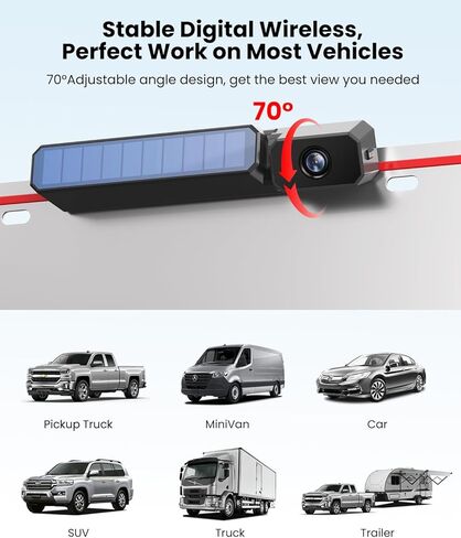 كاميرا احتياطية لاسلكية تعمل بالطاقة الشمسية: تعمل مع Solar 3 فقط، كاميرا احتياطية لاسلكية بجودة صورة عالية الدقة 1080 بكسل، بطارية قابلة للشحن 3350 مللي أمبير في الساعة، زاوية عرض قابلة للتعديل 70 درجة، مقاومة للماء IP69K in Kuwait