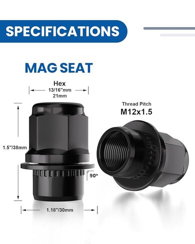 GAsupply 12x1.5 Lug Nuts Mag/Flat Seat, Closed End Black M12x1.5 Wheel Lug Nut, 1.46" 37mm Tall 13/16" 21mm Hex, 4 Pack in Kuwait