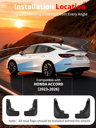No Drill Mud Flaps for 2023-2026 Honda Accord, Heavy Duty Front & Rear All Weather Splash Guards Set for LX/SE/EX/EX-L Hybrid Sport/Sport-L Touring Models, OEM-Style Textured Black Mud Guards in Saudi Arabia