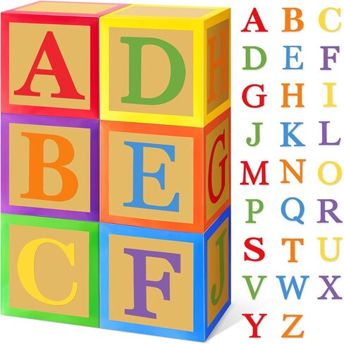 ReliThick 6 Pcs Custom Letter Toy Inspire Party Boxes with 52 Pcs Letter Cutouts 11.8 x 11.8 Inch Colorful Balloon Box Personalized Big Party Favor Box for Birthday Party Decoration(Classic Color) in Saudi Arabia