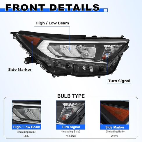 مصباح أمامي JFN متوافق مع 2019 2020 2021 Toyota Rav4 LE/XLE HeadLamp LH 81150-0R150 RV20A01-2L (جانب الركاب (يمين)) in Kuwait