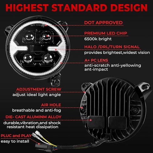 9 Inch 1000% Bright LED Headlights for Jeep Wrangler JL/JLU Unlimited 2018-2025,Gladiator JT 2019-2025,DOT Approved Black Round Front Headlights with DRL and Turn Signal in Kuwait