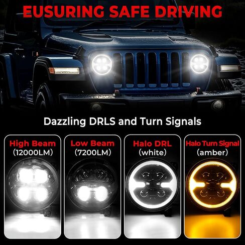 9 Inch 1000% Bright LED Headlights for Jeep Wrangler JL/JLU Unlimited 2018-2025,Gladiator JT 2019-2025,DOT Approved Black Round Front Headlights with DRL and Turn Signal in Kuwait