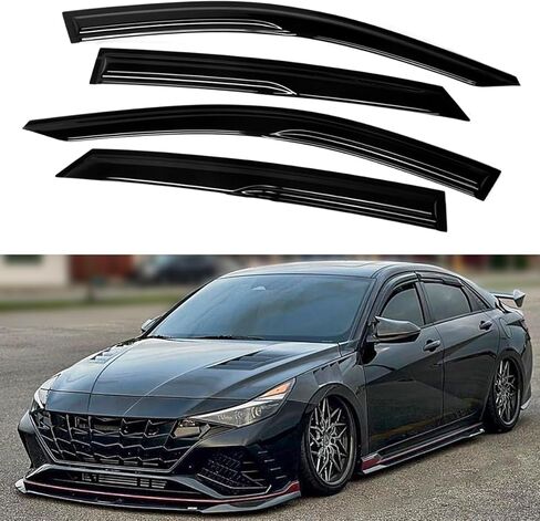 Premium KDM Style 3D Wavy Aero Sport Gloss Black Window Visor Rain Guard Deflector Compatible for 2021-2025 Hyundai Elantra in Saudi Arabia