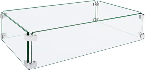 Fire Pit Wind Guard, 17.5 Square Fire Pit Glass Wind Guard Made of Clear Tempered Glass, Set with Assembly Instructions, Screwdriver, Easy to Install in Kuwait