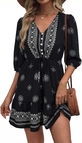 BLENCOT Spring Dresses for Women 2026 Casual Nursing Button Down Boho V Neck Long Sleeve Swing Breastfeeding Mini Dress in Saudi Arabia