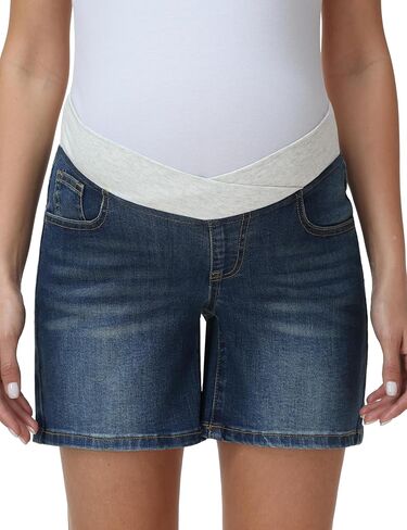 Foucome Women's Maternity Jean Shorts Under Belly Trendy Stretchy Denim Shorts Summer Pregnancy Shorts in Saudi Arabia