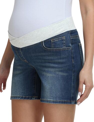 Foucome Women's Maternity Jean Shorts Under the Belly | Trendy Stretchy Denim Shorts, Loose Fit Pregnancy Shorts, Summer Casual Jorts in Saudi Arabia