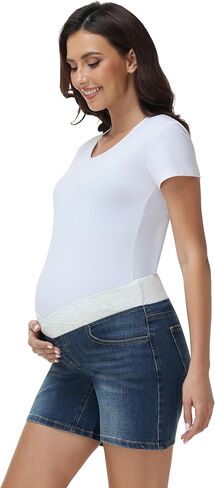 Foucome Women's Maternity Jean Shorts Under the Belly | Trendy Stretchy Denim Shorts, Loose Fit Pregnancy Shorts, Summer Casual Jorts in Saudi Arabia