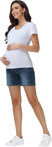 Foucome Women's Maternity Jean Shorts Under the Belly | Trendy Stretchy Denim Shorts, Loose Fit Pregnancy Shorts, Summer Casual Jorts in Saudi Arabia