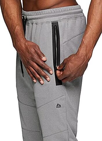 بنطال RBX Active للرجال ذو أداء رياضي كامل الطول ومسامي وخفيف الوزن وسريع الجفاف مع جيوب بسحاب وجيب بسحاب رمادي L in Saudi Arabia