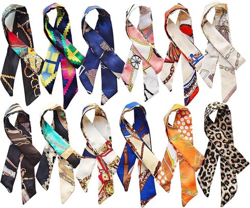 12 Pcs Women Bag Scarf, Purse Scarf for Handbags, Silk Headband Charm, Hair Neck Scarves in Saudi Arabia