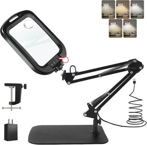 ‌10X 30X Large Square Magnifying Glass with Light and Stand/Clamp, 60 LED Lighted Magnifier, Hands Free 360° Rotatable Desk Lamp for Close Work Reading Craft Hobby Painting Sewing in Saudi Arabia