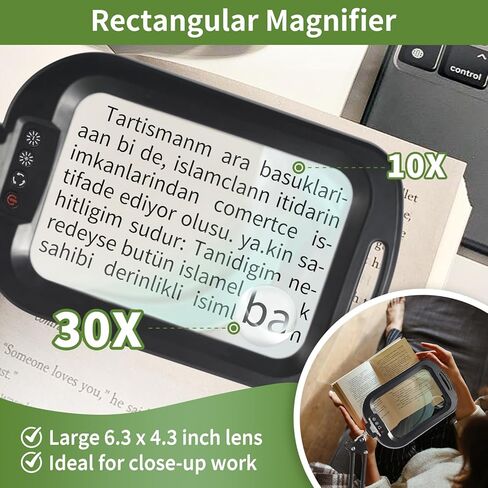 ‌10X 30X Large Square Magnifying Glass with Light and Stand/Clamp, 60 LED Lighted Magnifier, Hands Free 360° Rotatable Desk Lamp for Close Work Reading Craft Hobby Painting Sewing in Saudi Arabia