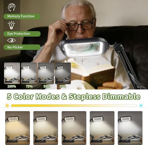 ‌10X 30X Large Square Magnifying Glass with Light and Stand/Clamp, 60 LED Lighted Magnifier, Hands Free 360° Rotatable Desk Lamp for Close Work Reading Craft Hobby Painting Sewing in Saudi Arabia