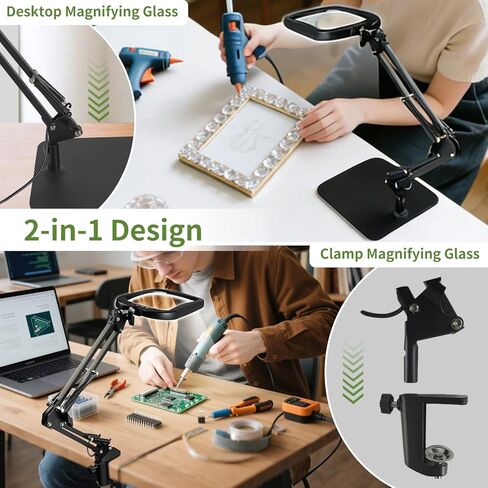 ‌10X 30X Large Square Magnifying Glass with Light and Stand/Clamp, 60 LED Lighted Magnifier, Hands Free 360° Rotatable Desk Lamp for Close Work Reading Craft Hobby Painting Sewing in Saudi Arabia