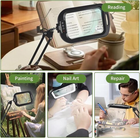 ‌10X 30X Large Square Magnifying Glass with Light and Stand/Clamp, 60 LED Lighted Magnifier, Hands Free 360° Rotatable Desk Lamp for Close Work Reading Craft Hobby Painting Sewing in Saudi Arabia