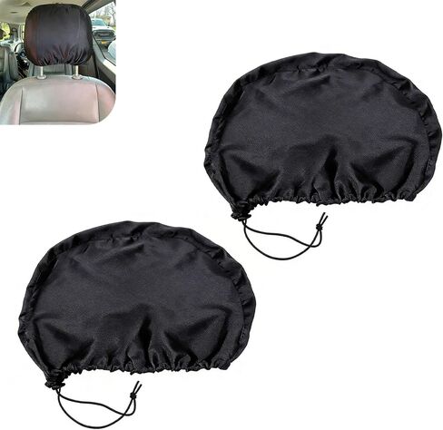 2PCS Car Headrest Cover, Ice Silk Breathable Comfortable Headrest Cover, Drawstring Adjustable Vehicle Seat Protector, Universal for Most Cars (Black) in Kuwait