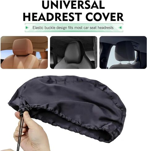 2PCS Car Headrest Cover, Ice Silk Breathable Comfortable Headrest Cover, Drawstring Adjustable Vehicle Seat Protector, Universal for Most Cars (Black) in Kuwait
