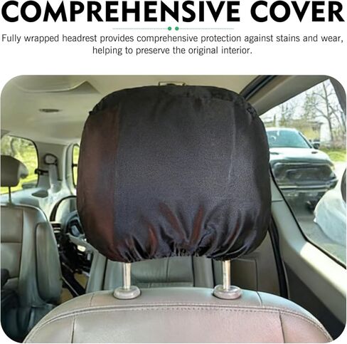 2PCS Car Headrest Cover, Ice Silk Breathable Comfortable Headrest Cover, Drawstring Adjustable Vehicle Seat Protector, Universal for Most Cars (Black) in Kuwait