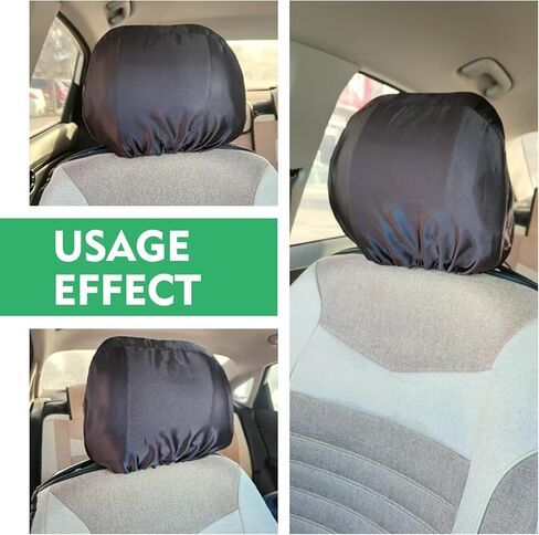 2PCS Car Headrest Cover, Ice Silk Breathable Comfortable Headrest Cover, Drawstring Adjustable Vehicle Seat Protector, Universal for Most Cars (Black) in Kuwait