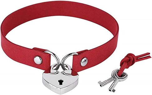Padlock Choker Collar Necklace Lover Heart Padlock Charms Leather Choker Necklaces Punk Gothic Lock Key Lolita Collar Openable Heart Lock Key Necklaces Goth Jewelry Valentines Couple Gifts in Saudi Arabia