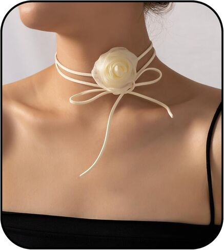Flower Choker Necklace Adjustable Lace-up Design Handmade Velvet Floral Choker Necklace for Women Summer Floral Necklaces Weddings Parties Holiday Jewelry ﻿ in Saudi Arabia