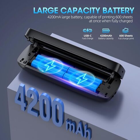 طابعة حرارية محمولة من Aixiqee، طابعة صغيرة بدون حبر لاسلكية وبلوتوث للسفر والمكتب والمنزل، تدعم 8.5x11 بوصة، متوافقة مع iPhone وAndroid والكمبيوتر المحمول in Kuwait