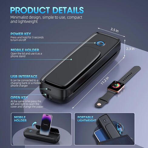 طابعة حرارية محمولة من Aixiqee، طابعة صغيرة بدون حبر لاسلكية وبلوتوث للسفر والمكتب والمنزل، تدعم 8.5x11 بوصة، متوافقة مع iPhone وAndroid والكمبيوتر المحمول in Kuwait