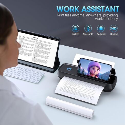 طابعة حرارية محمولة من Aixiqee، طابعة صغيرة بدون حبر لاسلكية وبلوتوث للسفر والمكتب والمنزل، تدعم 8.5x11 بوصة، متوافقة مع iPhone وAndroid والكمبيوتر المحمول in Kuwait