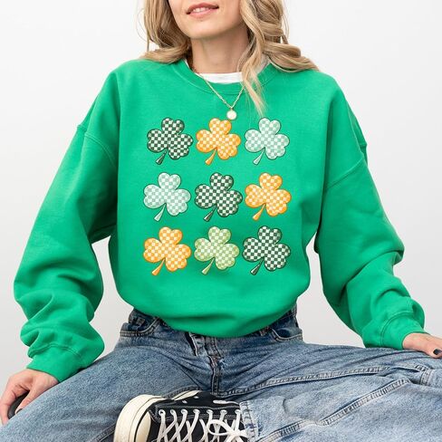 St Patrick’s Day Shamrock Sweatshirt – Checkered Clover Graphic Crewneck – Irish Green Lucky Shirt in Saudi Arabia