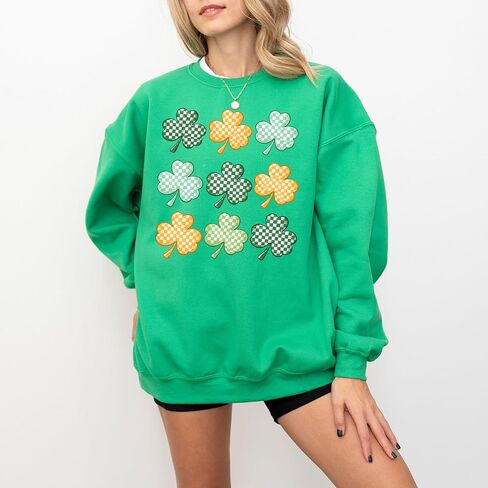 St Patrick’s Day Shamrock Sweatshirt – Checkered Clover Graphic Crewneck – Irish Green Lucky Shirt in Saudi Arabia