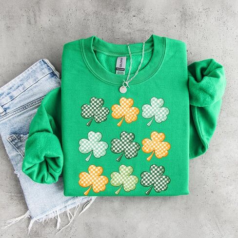 St Patrick’s Day Shamrock Sweatshirt – Checkered Clover Graphic Crewneck – Irish Green Lucky Shirt in Saudi Arabia