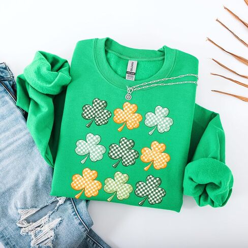 St Patrick’s Day Shamrock Sweatshirt – Checkered Clover Graphic Crewneck – Irish Green Lucky Shirt in Saudi Arabia