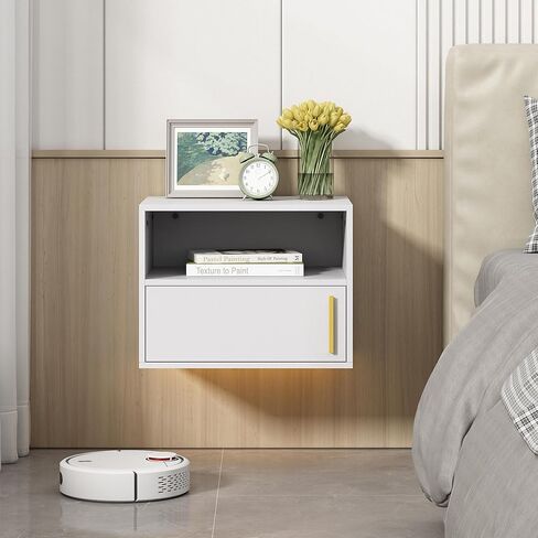 JAXPETY Wall Floating Nightstand Set of 2 Modern Side Table Wall Mounted Shelf with Cabinet Storage for Living Room, Bedroom, Dorm, White in Saudi Arabia