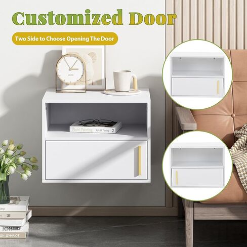 JAXPETY Wall Floating Nightstand Set of 2 Modern Side Table Wall Mounted Shelf with Cabinet Storage for Living Room, Bedroom, Dorm, White in Saudi Arabia