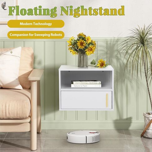 JAXPETY Wall Floating Nightstand Set of 2 Modern Side Table Wall Mounted Shelf with Cabinet Storage for Living Room, Bedroom, Dorm, White in Saudi Arabia