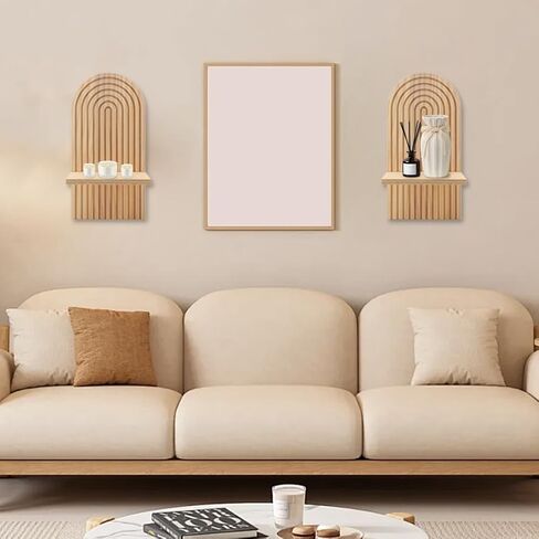 مجموعتان من أرفف الحائط الخشبية المقوسة، أرفف عائمة مقوسة خشبية من بوهو رف حائط بوهو عتيق، أرفف عرض قوس قزح للمنزل وغرفة النوم وغرفة المعيشة ومكتب الحضانة (بني، الحجم: 35 * 1 * 18 سم) in Kuwait