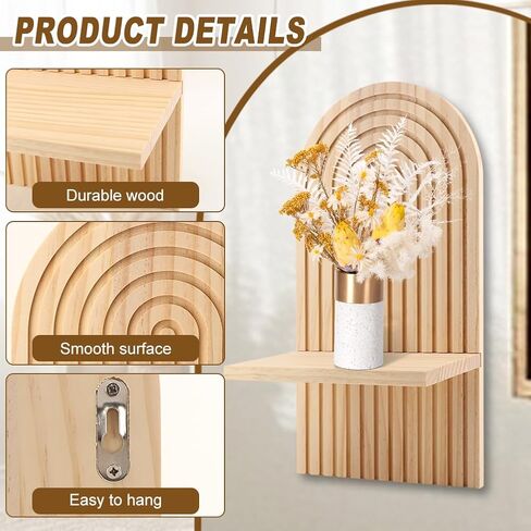 مجموعتان من أرفف الحائط الخشبية المقوسة، أرفف عائمة مقوسة خشبية من بوهو رف حائط بوهو عتيق، أرفف عرض قوس قزح للمنزل وغرفة النوم وغرفة المعيشة ومكتب الحضانة (بني، الحجم: 35 * 1 * 18 سم) in Kuwait