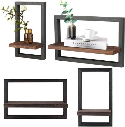 أرفف عائمة للجدار، 4 قطع أرفف تخزين مزخرفة على شكل رف عائم ريفي مع إطار، أرفف عائمة معلقة على الحائط لغرفة المعيشة، تخزين المطبخ in Kuwait